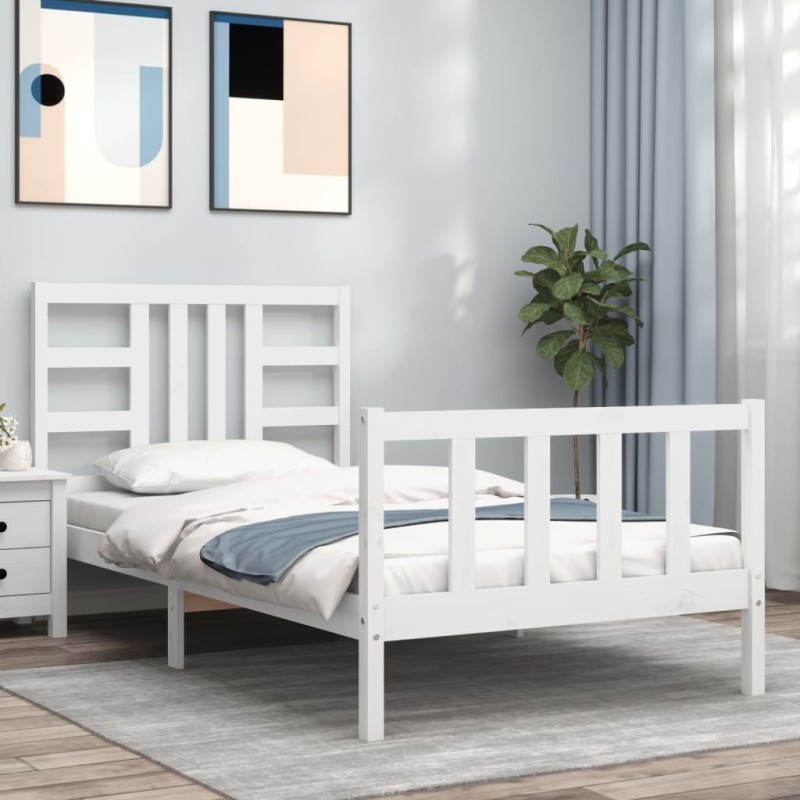 vidaXL Estructura de cama con cabecero madera maciza blanco 90x190 cm vidaXL Estructura de cama con cabecero madera maciza blanco 90x190 cm