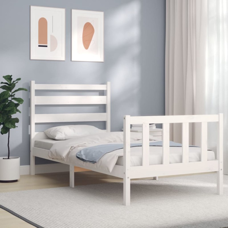 vidaXL Estructura de cama con cabecero madera maciza blanco 100x200 cm vidaXL Estructura de cama con cabecero madera maciza blanco 100x200 cm