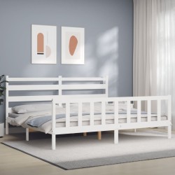 vidaXL Estructura de cama con cabecero madera maciza blanco 180x200 cm