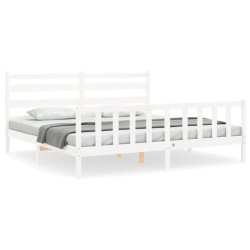 vidaXL Estructura de cama con cabecero madera maciza blanco 180x200 cm