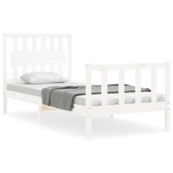 vidaXL Estructura de cama con cabecero madera maciza blanco 90x200 cm