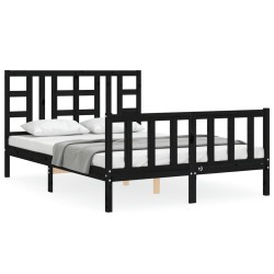 vidaXL Estructura de cama con cabecero madera maciza negro 140x200 cm