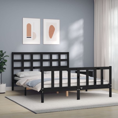 vidaXL Estructura de cama con cabecero madera maciza negro 160x200 cm