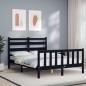 vidaXL Estructura cama de matrimonio con cabecero madera maciza negra