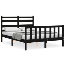 vidaXL Estructura cama de matrimonio con cabecero madera maciza negra
