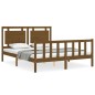 vidaXL Estructura de cama matrimonio con cabecero madera marrón miel vidaXL Estructura de cama matrimonio con cabecero madera marrón miel