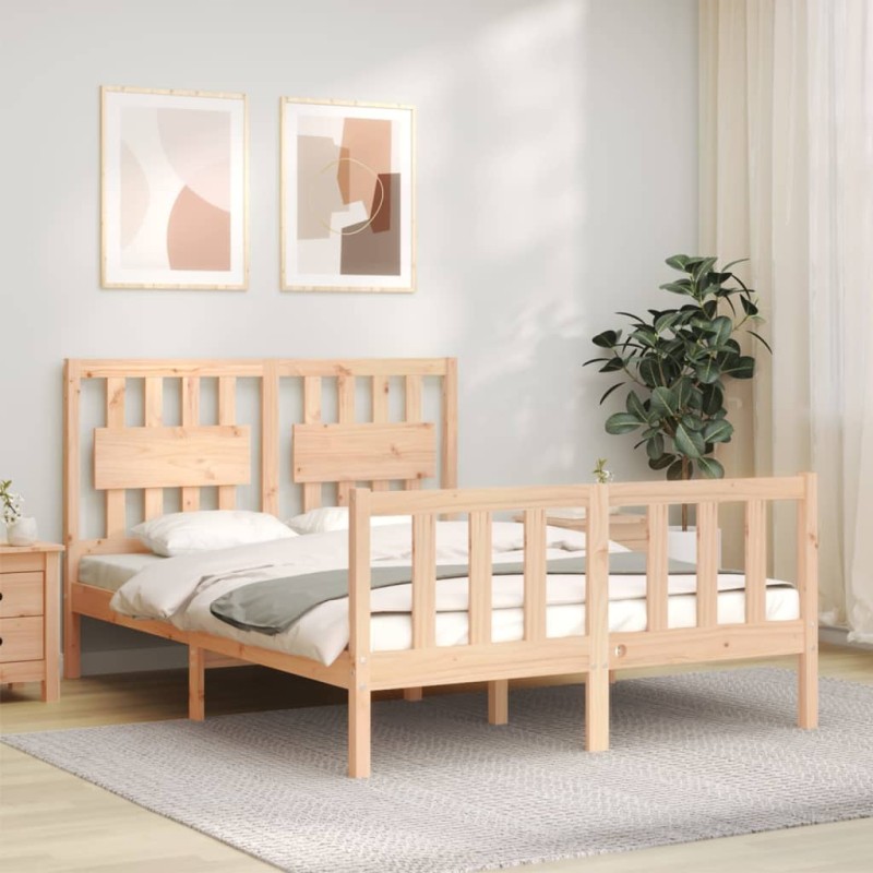 vidaXL Estructura de cama de matrimonio con cabecero madera maciza vidaXL Estructura de cama de matrimonio con cabecero madera maciza