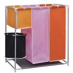 vidaXL Cesto de ropa sucia 3 secciones con cubo de lavado