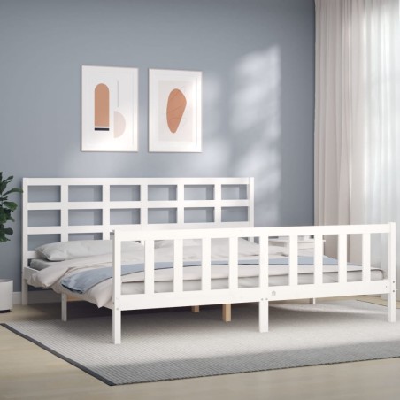 vidaXL Estructura de cama con cabecero madera maciza blanco 200x200 cm