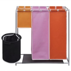 vidaXL Cesto de ropa sucia 3 secciones con cubo de lavado