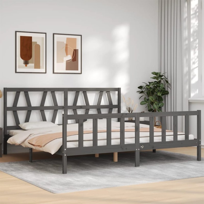 vidaXL Estructura cama de matrimonio con cabecero madera maciza gris vidaXL Estructura cama de matrimonio con cabecero madera maciza gris