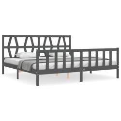 vidaXL Estructura cama de matrimonio con cabecero madera maciza gris