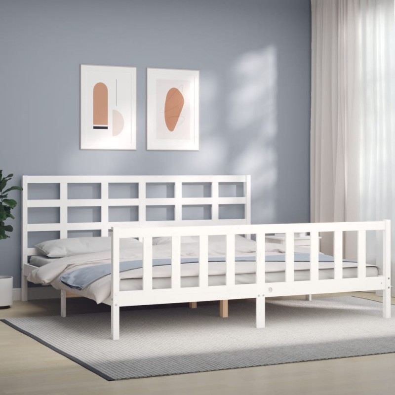 vidaXL Estructura de cama con cabecero madera maciza blanco 180x200 cm vidaXL Estructura de cama con cabecero madera maciza blanco 180x200 cm