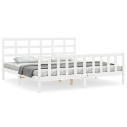 vidaXL Estructura de cama con cabecero madera maciza blanco 180x200 cm