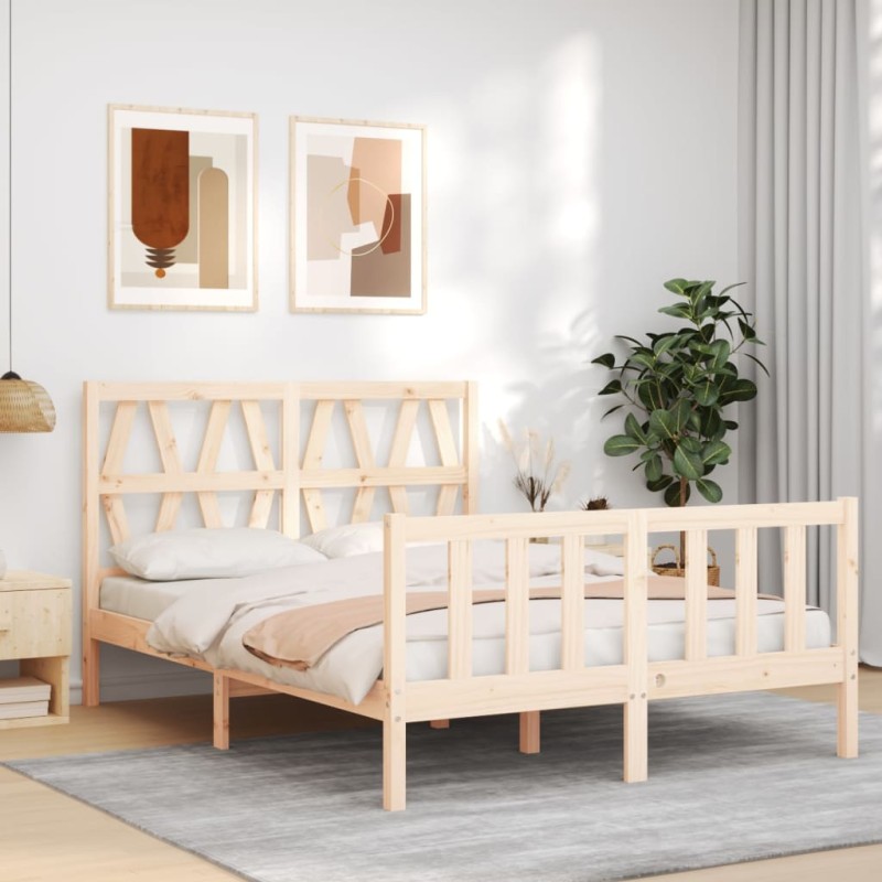vidaXL Estructura de cama con cabecero madera maciza 140x190 cm vidaXL Estructura de cama con cabecero madera maciza 140x190 cm