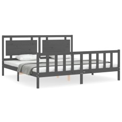 vidaXL Estructura de cama con cabecero madera maciza gris 200x200 cm