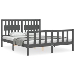 vidaXL Estructura de cama con cabecero madera maciza gris 160x200 cm