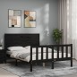 vidaXL Estructura de cama con cabecero madera maciza negro 140x190 cm