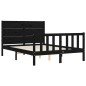 vidaXL Estructura de cama con cabecero madera maciza negro 140x190 cm