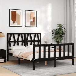 vidaXL Estructura cama de matrimonio con cabecero madera maciza negra