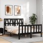 vidaXL Estructura cama de matrimonio con cabecero madera maciza negra