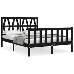 vidaXL Estructura cama de matrimonio con cabecero madera maciza negra
