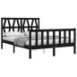 vidaXL Estructura cama de matrimonio con cabecero madera maciza negra