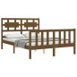 vidaXL Estructura de cama matrimonio con cabecero madera marrón miel vidaXL Estructura de cama matrimonio con cabecero madera marrón miel
