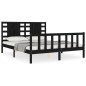 vidaXL Estructura cama de matrimonio con cabecero madera maciza negro