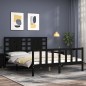vidaXL Estructura cama de matrimonio con cabecero madera maciza negro