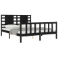 vidaXL Estructura cama de matrimonio con cabecero madera maciza negro