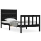 vidaXL Estructura de cama con cabecero madera maciza negro 90x200 cm vidaXL Estructura de cama con cabecero madera maciza negro 90x200 cm