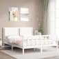 vidaXL Estructura de cama con cabecero madera maciza blanco 160x200 cm vidaXL Estructura de cama con cabecero madera maciza blanco 160x200 cm