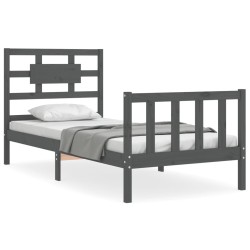 vidaXL Estructura de cama con cabecero madera maciza gris 100x200 cm