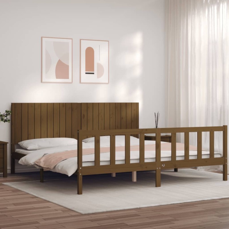 vidaXL Estructura cama y cabecero madera maciza marrón miel 200x200 cm