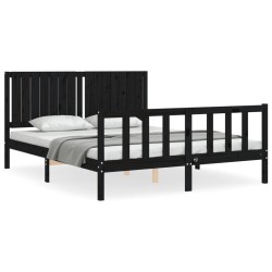 vidaXL Estructura de cama con cabecero madera maciza negro 160x200 cm