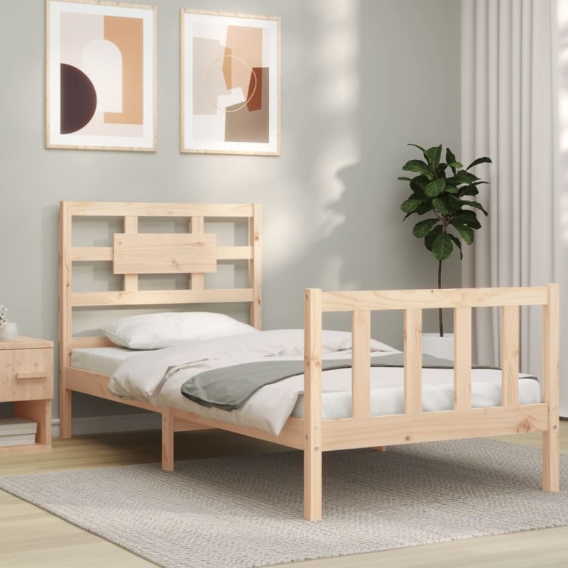 vidaXL Estructura de cama con cabecero madera maciza 90x200 cm vidaXL Estructura de cama con cabecero madera maciza 90x200 cm