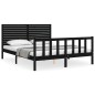 vidaXL Estructura cama de matrimonio con cabecero madera maciza negro vidaXL Estructura cama de matrimonio con cabecero madera maciza negro