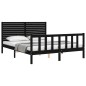 vidaXL Estructura cama de matrimonio con cabecero madera maciza negro vidaXL Estructura cama de matrimonio con cabecero madera maciza negro