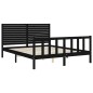 vidaXL Estructura cama de matrimonio con cabecero madera maciza negro vidaXL Estructura cama de matrimonio con cabecero madera maciza negro