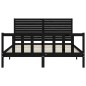 vidaXL Estructura cama de matrimonio con cabecero madera maciza negro vidaXL Estructura cama de matrimonio con cabecero madera maciza negro