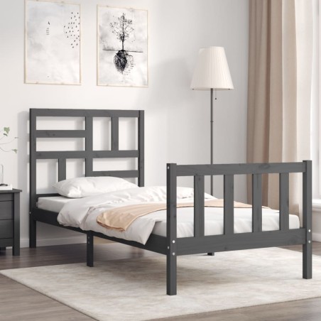 vidaXL Estructura de cama con cabecero madera maciza gris 100x200cm
