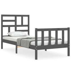 vidaXL Estructura de cama con cabecero madera maciza gris 100x200cm