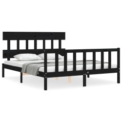 vidaXL Estructura de cama con cabecero madera maciza negro 160x200 cm