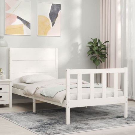 vidaXL Estructura de cama con cabecero madera maciza blanco 90x200 cm