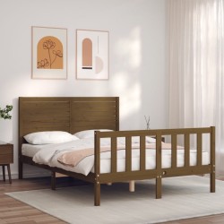 vidaXL Estructura de cama matrimonio con cabecero madera marrón miel