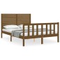 vidaXL Estructura de cama matrimonio con cabecero madera marrón miel vidaXL Estructura de cama matrimonio con cabecero madera marrón miel