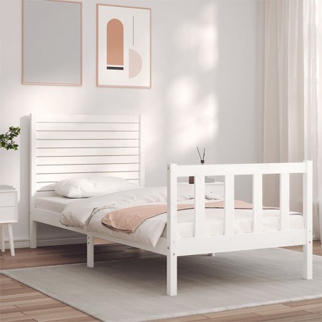 vidaXL Estructura de cama con cabecero madera maciza blanco