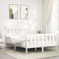 vidaXL Estructura cama de matrimonio con cabecero madera maciza blanco vidaXL Estructura cama de matrimonio con cabecero madera maciza blanco