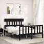 vidaXL Estructura cama de matrimonio con cabecero madera maciza negra vidaXL Estructura cama de matrimonio con cabecero madera maciza negra